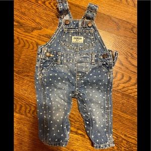 Baby Girl Osh Kosh Denim Heart Overalls 3 mos